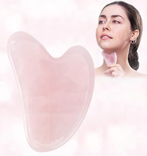 Gua Sha Massage Tool - 100% Natural Rose Quartz Heart Shape Jade Gua Sha Facial Tools for SPA Acupuncture Therapy Trigger Point Treatment, Gua Sha