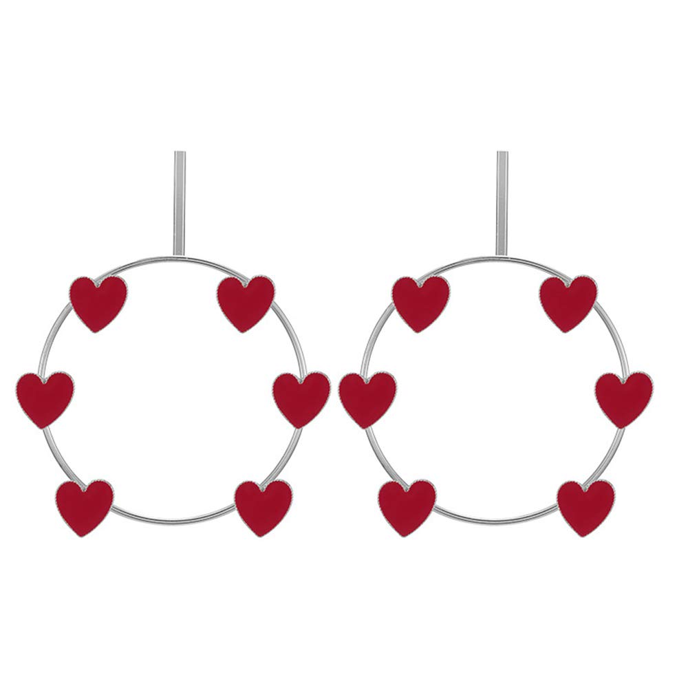 Doubnine Large Hoop Earrings Red Heart Circle 80s Silver Dangle Earrings Wedding Bridal Love Sweet Bohemian Jewelry for Women Girls