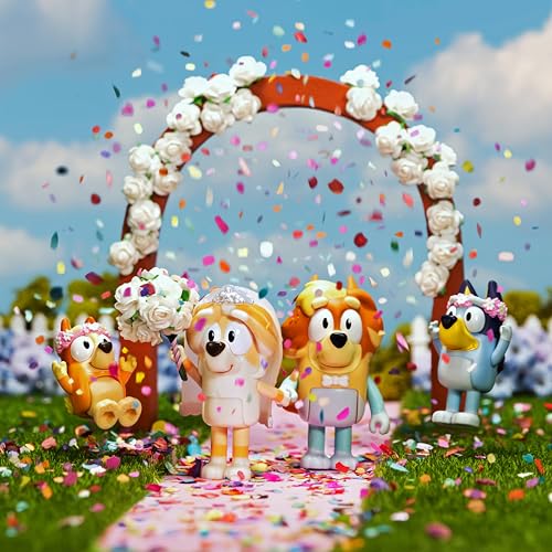 Bluey Figure 4-Pack Wedding Time, Re-Enact Uncle Rad and Frisky's Wedding Day and Bingo Flower Girl Figures