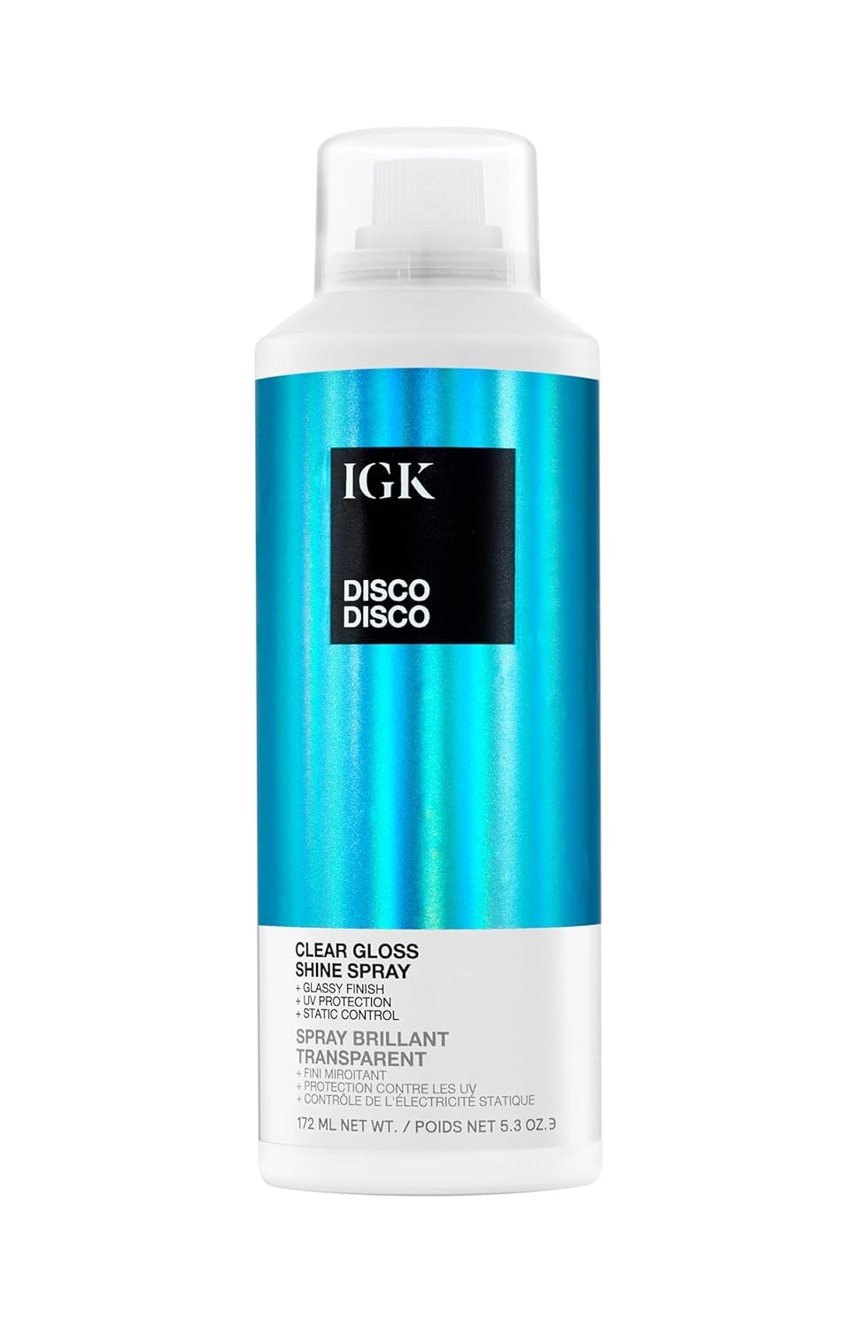 IGK Disco Disco Clear Gloss Shine Spray | Weightless Glassy Shine with a Soft Non-Greasy Finish | UV Protection Finishing Spray | 5.3 Oz
