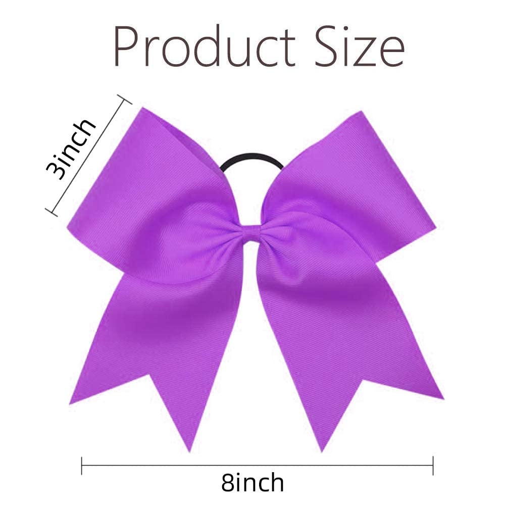 16PCS 8" Large Cheer Hair Bows Ponytail Holder Elastic Band Handmade for Cheerleading Teen Girls College Sports (Purple, 1 Count (Pack of 16))