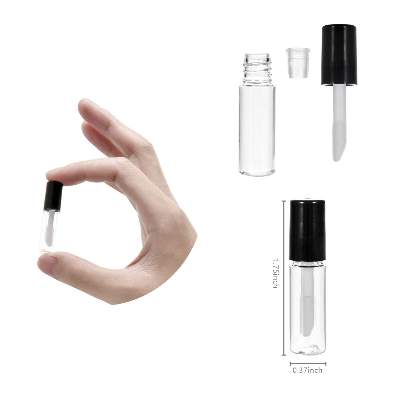 Beautyflier 20 Pack 1.5 ml Empty Lip Gloss Tubes Containers Clear Mini Refillable Lip Balm Bottles with Rubber Inserts for Lipstick Samples Travel DIY