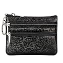 Women's Genuine Leather Coin Purse Mini Pouch Change Wallet with Keychain,black