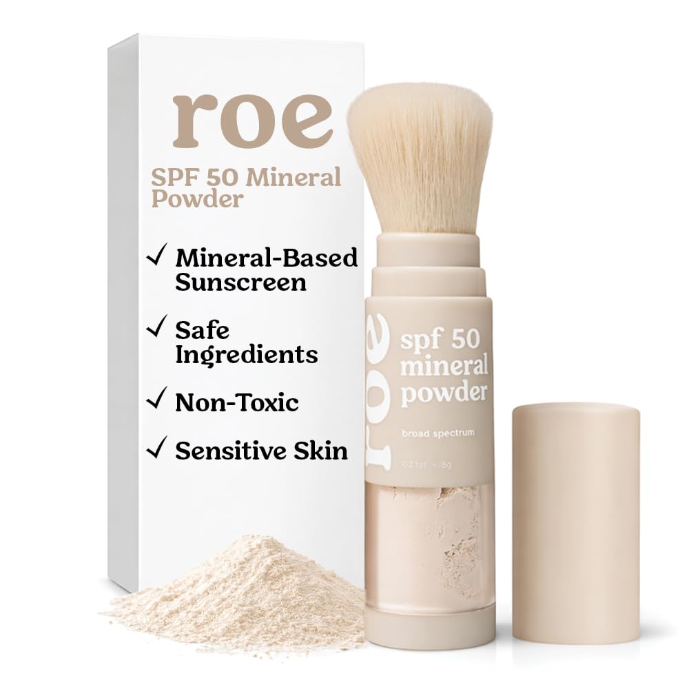Roe Wellness- SPF 50 Powder Sunscreen Mineral-Based, Non-Toxic Brush-on For Kids, Adults & Babies | For Scalp, Face & Body (Reef Safe) Beauty and Personal Care Roe Wellness