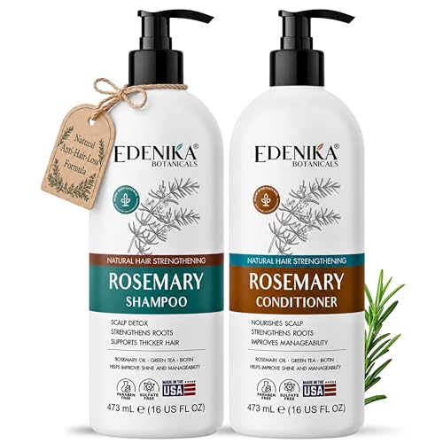 Edenika Botanicals Rosemary Oil Shampoo & Conditioner Set with Biotin & Spirulina for Thinning Hair, Anti-Hair Loss & Strengthening Botanical Formula