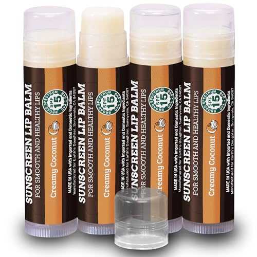Earth's Daughter SPF Coconut Lip Balm 4-Pack Stocking Stuffers - Lip Sunscreen, SPF 15, Organic Ingredients, Beeswax, Coconut Oil, Vitamin E
