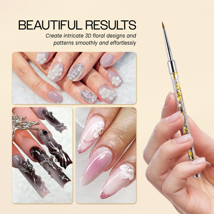 PANA 3D Kolinsky Nail Art Brush - Gold Glitter Handle, Size 2 - Acrylic Nail Art Sculpture Brush for Manicures Pedicure Salon Professional or Beginner Beauty & Personal Care PANA
