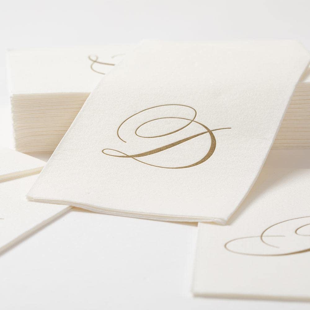Caspari White Pearl Paper Linen Guest Towels, Monogram Initial W, Pack of 24