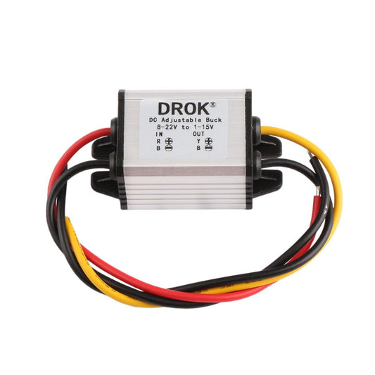 DROK Waterproof DC Buck Converter – 8-22V to 3-15V 3A Adjustable Step-Down Voltage Regulator Power Supply Module for Car, Auto, Motor