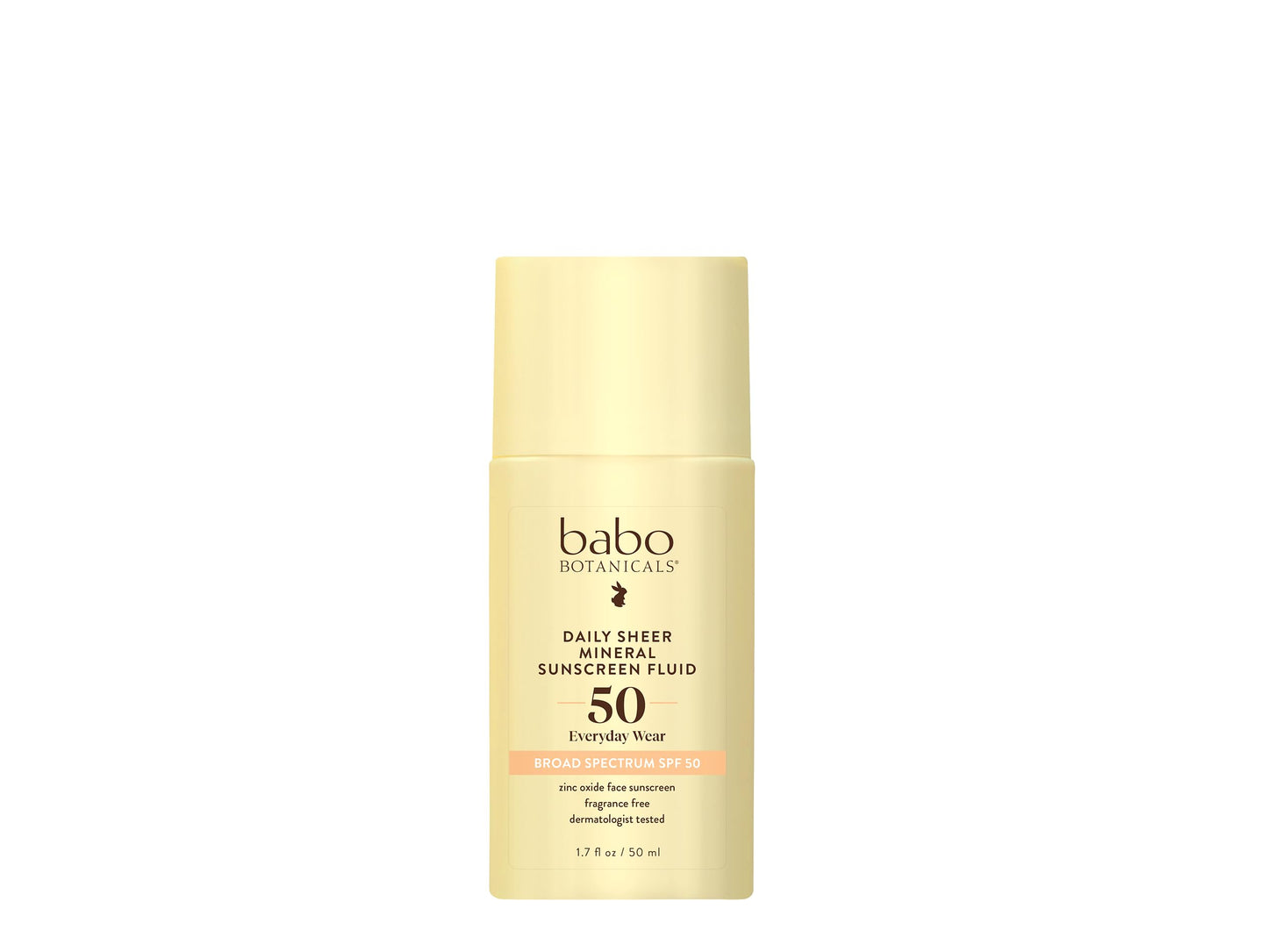 Babo Botanicals Daily Sheer Mineral Sunscreen Fluid SPF50 - Natural Zinc Oxide - Passion Fruit Oil - Fragrance Free - Ultra-Lightweight - For Face