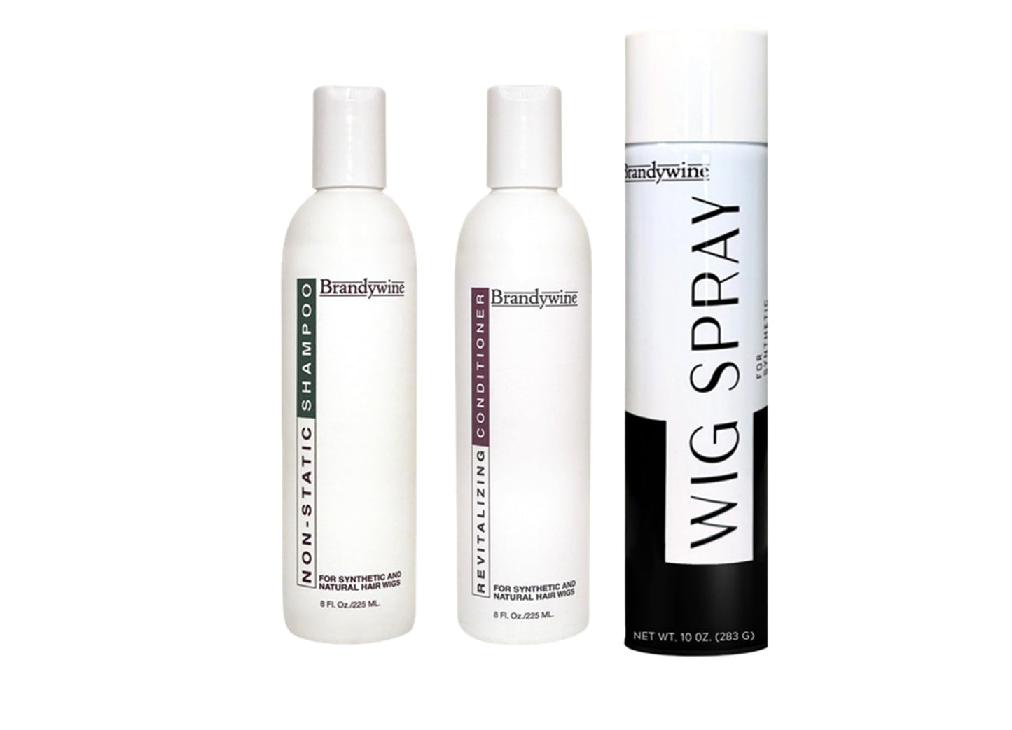 Brandywine Synthetic and Human Hair Care Products (8oz Shamp, Cond and Aerosal Wig Spray)