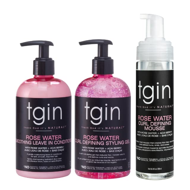 tgin The Styling Package: Rose Water Leave In Conditioner, Defining Gel and Mousse - Gift Set - Curls - Color safe - Wavy - Detangle - Low Porosity