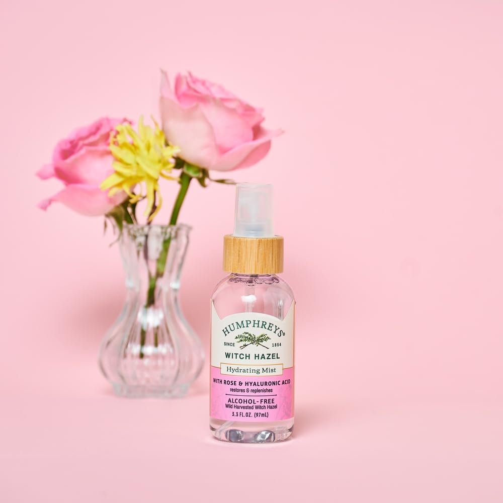 Humphreys Witch Hazel Hydrating Toner Mist Spray | Balancing & Hydrating Facial Toner | Alcohol-Free | Wild Harvested Witch Hazel | Soothing Rose