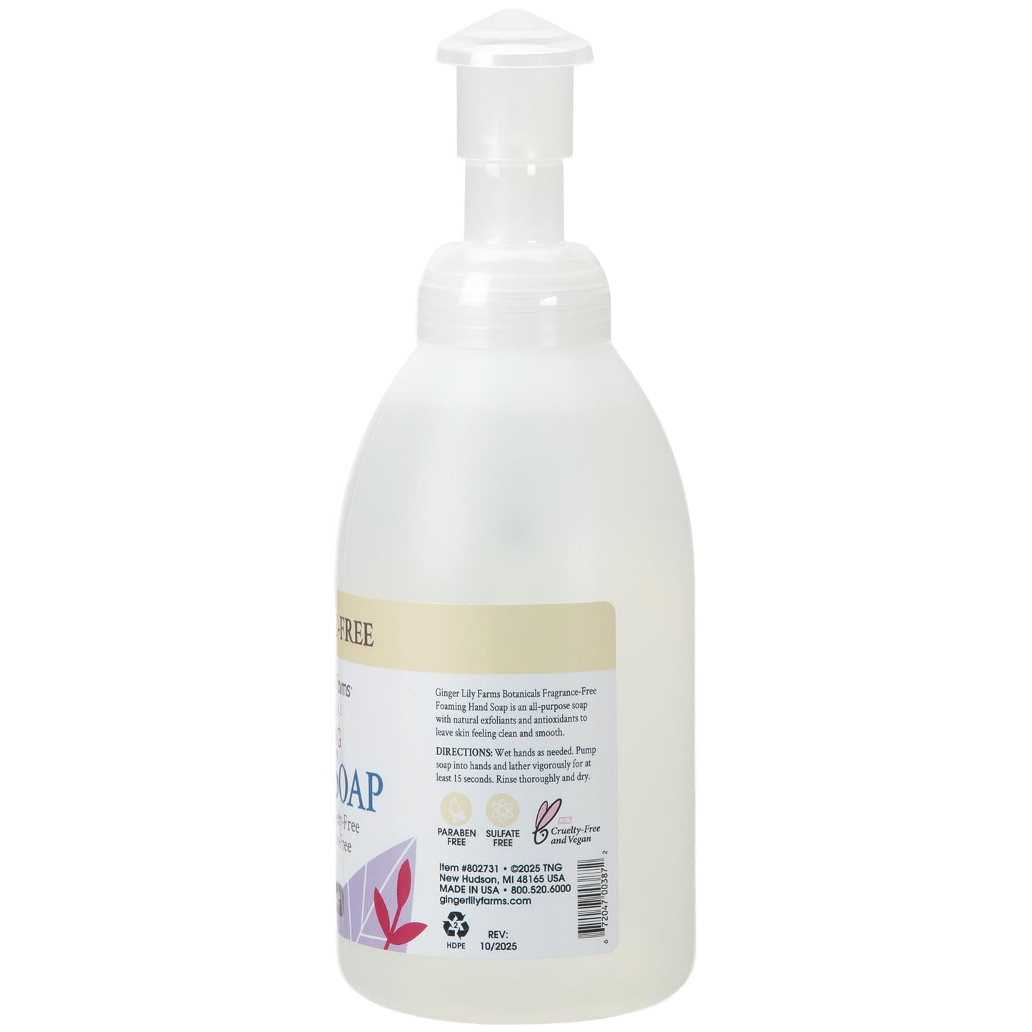 Ginger Lily Farms Botanicals All-Purpose Foaming Hand Soap Refill, Fragrance Free, 100% Vegan & Cruelty-Free, Unscented, 20 Fl Oz (Pack of 8)