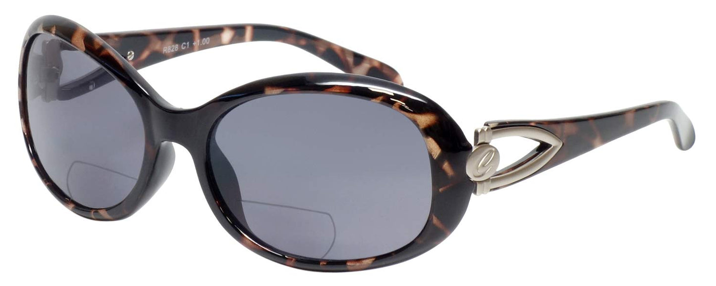 Calabria 828 Oversized Polarized BiFocal Sunglasses +1.50 Tortoise Pewter Brown Women UV Protection Bi-Focal Sunglass Readers