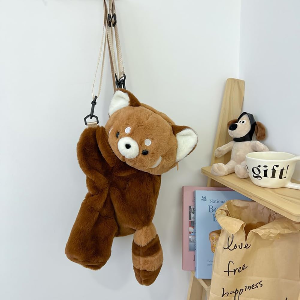 COSWHO Red Panda Hug Stuffed Backpack Cute Animal Plush Shoulder Bag (Large)