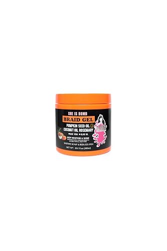 SHE IS BOMB Braid Gel with Pumpkin Seed Oil, Coconut Oil, Rosemary, Aloe Vera and Olive Oil, 10.2 fl oz