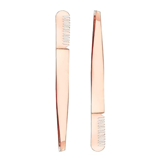 2 Pieces Multifunctional Eyebrow Tweezers with Eyebrow Comb False Eyelashes Applicator Tool Makeup Grooming Tool for Eyebrows or Facial Hair(Rose