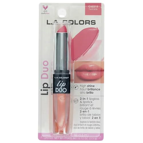 L.A. COLORS Lipgloss & Lipstick Duo, C62213 Twinkle, 0.12 Oz
