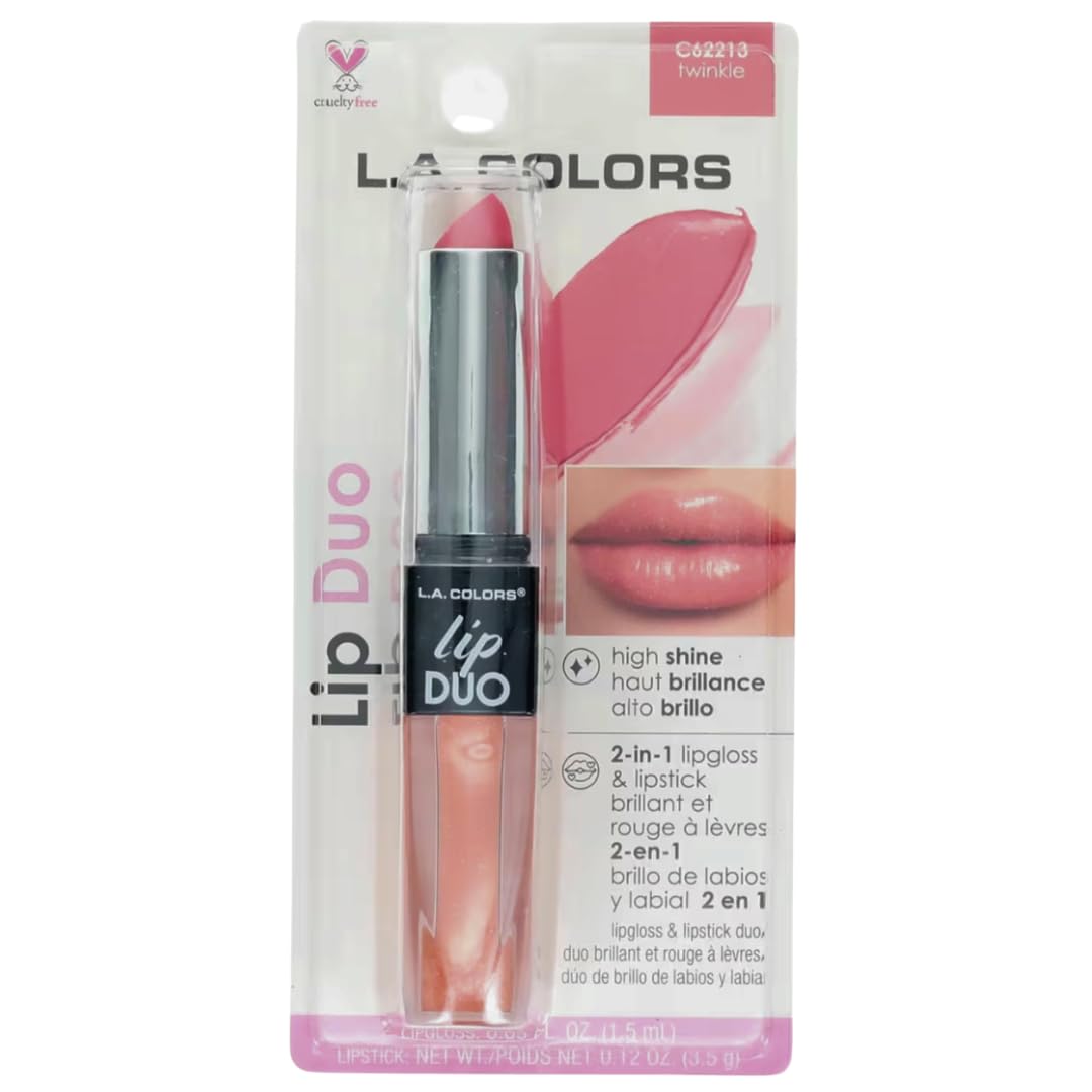 L.A. COLORS Lipgloss & Lipstick Duo, C62213 Twinkle, 0.12 Oz