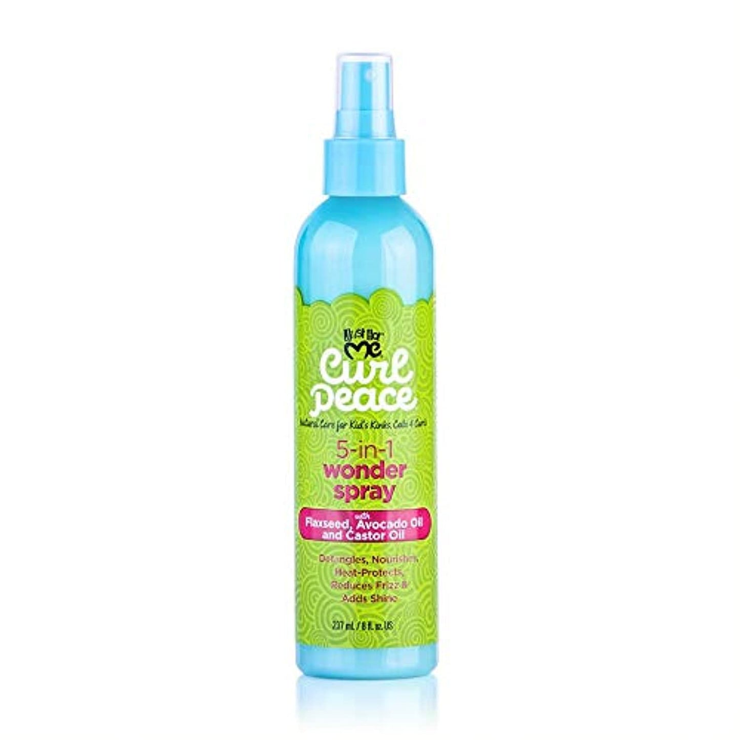 Just For Me Curl Peace 5-In-1 Wonder Spray - Detangles, Nourishes, Heat-Protects, Reduces Frizz, Adds Shine, Contains Flaxseed, Avocado Oil, Castor