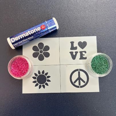 Dermatone Festival Glitter Kit | Pink & Green Biodegradable Glitter for Concerts, Festivals, Parties & Events | Includes Face & Body Glitter, Stencils