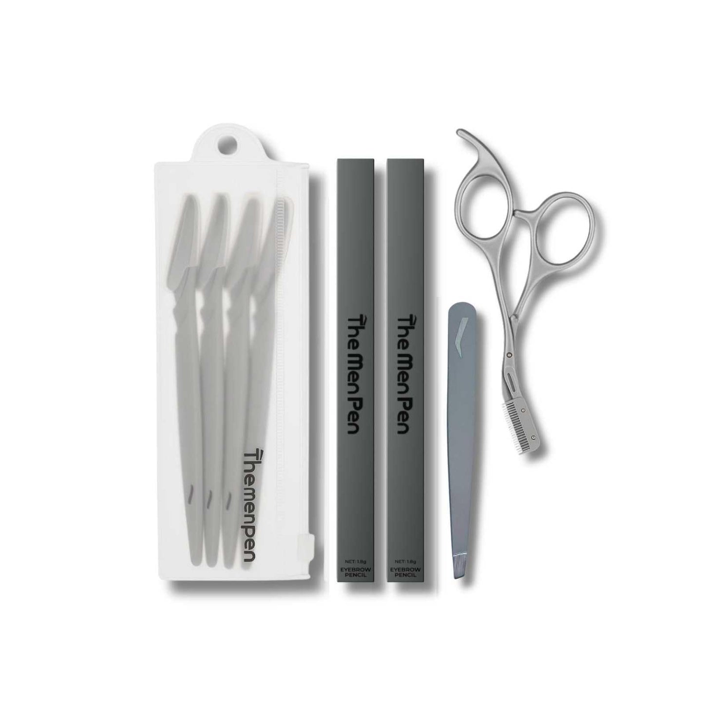 The Men Pen Complete Eyebrow Grooming Kit for Men | Scissors, Tweezers, Razors & 2 Eyebrow Filler Pens for Shaping | Trimming & Defining Brows | Dark