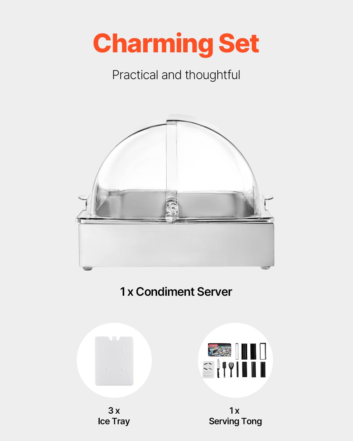 VEVOR Countertop Food Serving Display Container, 1 x 1 Pan Stainless Steel Food Serving Tray, Buffet Condiment Dispenser Display Rack with Clear Lid…