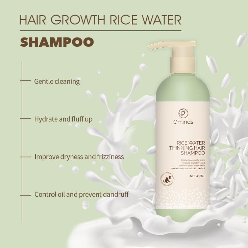 Rice Water Hair Growth Shampoo & Conditioner Large Size 400ml(13.5oz) each - Women & Men