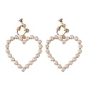 DoubleNine Wedding Bridal Earrings Clips No Piercing Heart Hoop Cute Beads Gold Minimal Love Sweet Jewelry for Women Girls
