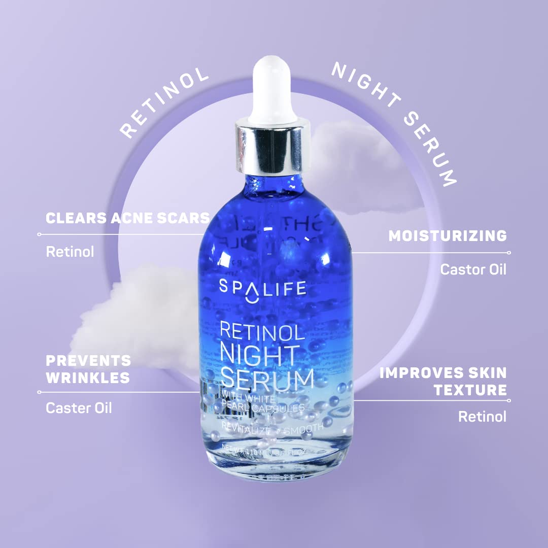 Spa Life Face Serum: REPAIR Retinol Night Serum 100 ml (3.7 oz) Smoothing, Resurfacing, Gently Exfoliating - Targets Fine Lines, Texture, Dark Spots