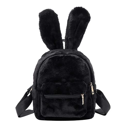 Gupiar Bunny Backpack, Fur Mini Backpacks for Womens Plush Rabbit Ear Satchel Fuzzy Bunny Purse Handbags (Black)