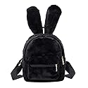 Gupiar Bunny Backpack, Fur Mini Backpacks for Womens Plush Rabbit Ear Satchel Fuzzy Bunny Purse Handbags (Black)