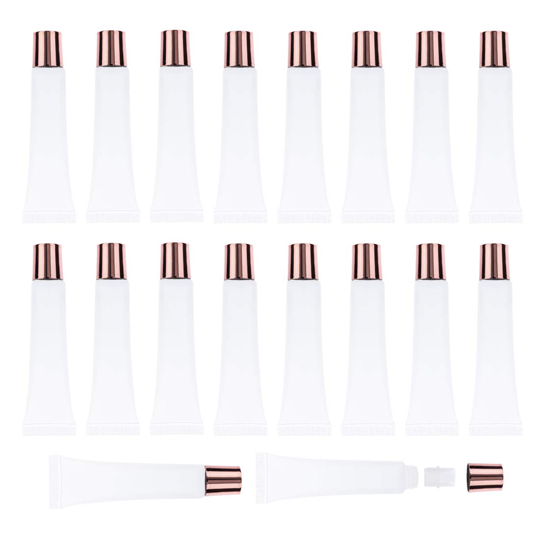 AJLTPA 50Pcs 15ml Lip Gloss Squeeze Tubes, Rose Gold Lip Gloss Containers Empty, Refillable Soft Clear Tubes for DIY Lipgloss Balm Cosmetic (Rose
