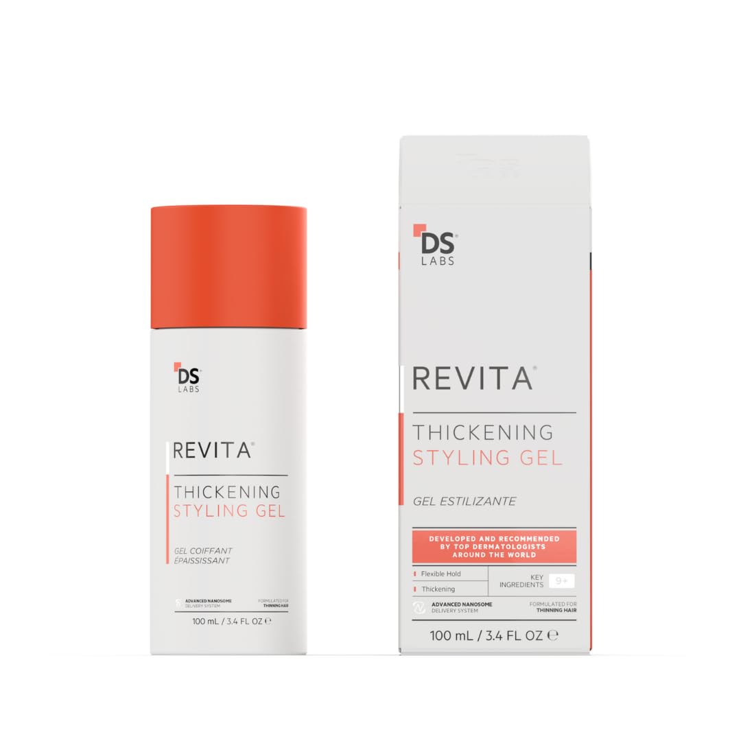 DS Labs Revita Hair Styling Gel for All Hair Types - Medium Hold, Volumizing & Thicker Looking Finish, With Ginseng, Zinc & Caffeine, Water Based, No