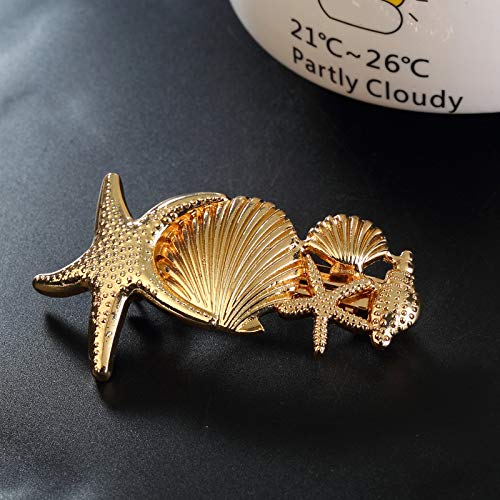 2 Pack Metal Starfish Shell Hair Clips French Barrettes Pins Slides Stylish for Women Girl Gold or Silver Hair Jewelry Accessories (Gold)