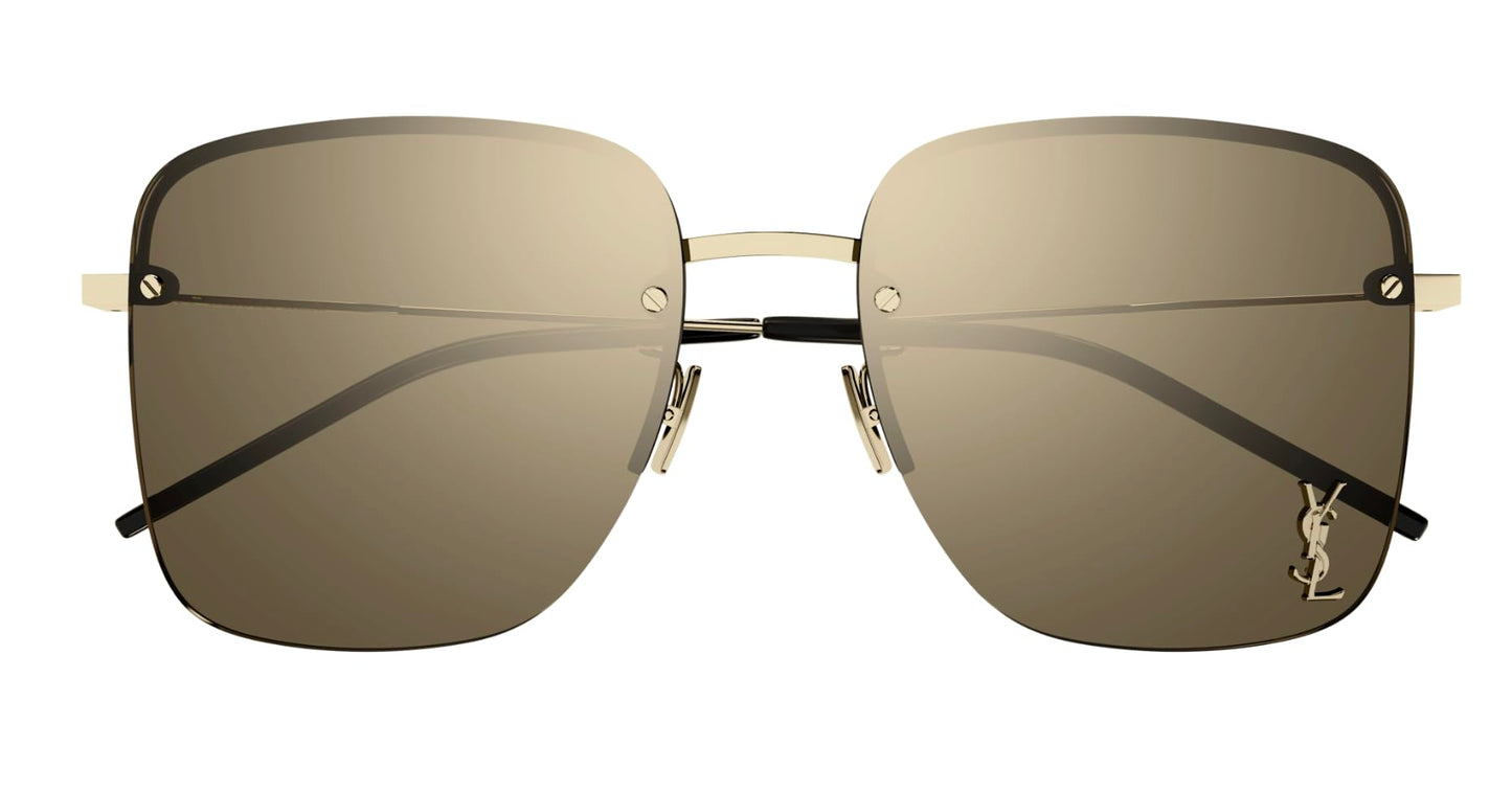 SAINT LAURENT Women's Square Metal Sunglasses, Gold Gold Brown, One Size