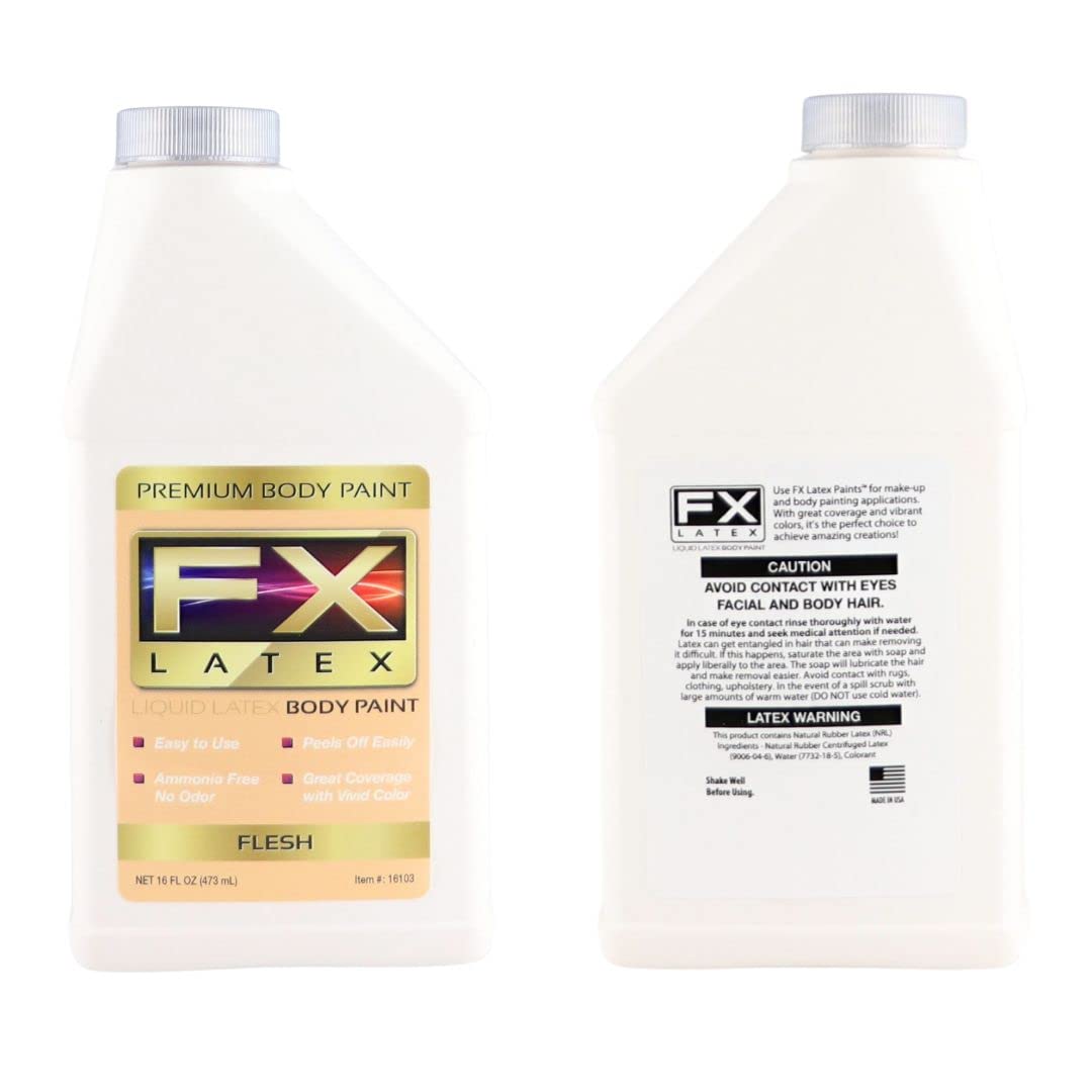 Liquid Latex - Face and Body Paint, Ammonia Free, Easy On and Off, Cosplay Makeup, Create Professional Monster, Zombie Arts 16 Oz (Flesh)