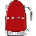 SMEG 7-Cup Variable Temperature Electric Kettle - Retro Style Aesthetic with Advanced Technology - Stainless Steel, 1400W, 120V, 360° Swivel Base…