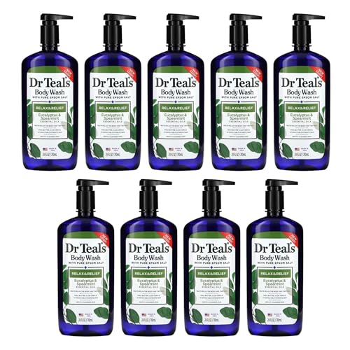 Dr Teal's Body Wash, Relax & Relief with Eucalyptus & Spearmint 24 oz (Pack of 9)