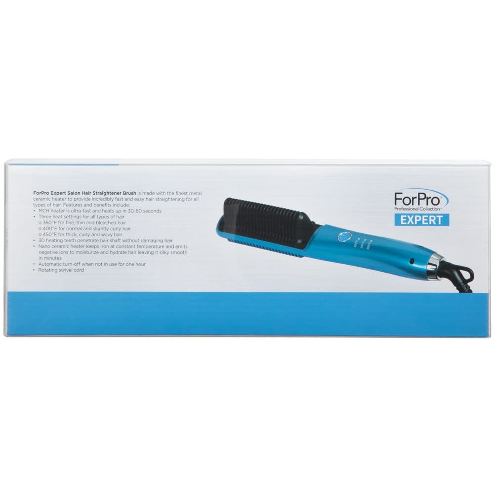 ForPro Professional Collection Expert Salon Hair Straightener Brush, Ultra-Fast Nano Ceramic Heater with 3D Heating Teeth, 3 Heat Settings, Auto-Off