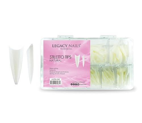 Legacy Nails Professional Nail Tips - Ideal for Acrylic, Gel or Smart Builder Gel Nails (Stiletto, Natural) Beauty & Personal Care LEGACY NAILS
