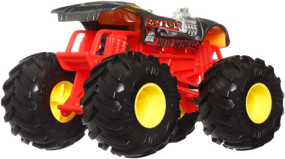 Hot Wheels Monster Trucks Oversized Twin Mill 1:24 Scale Die-Cast Vehicle, Red and Black, Giant Wheels, Ages 3-8 Years