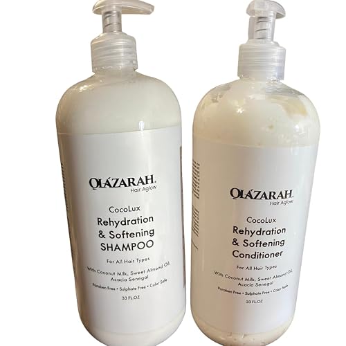 OLAZARAH Cocolux Rehydration Shampoo & Conditioner Set - 33 Fl Oz Each - Enriched with Coconut Milk & Sweet Almond Oil - Moisturizing Formula