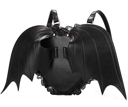 RainboSee Women Punk Backpack Novelty Bat Wing Daypack Purse Gothic Lace Shoulder Bag Black