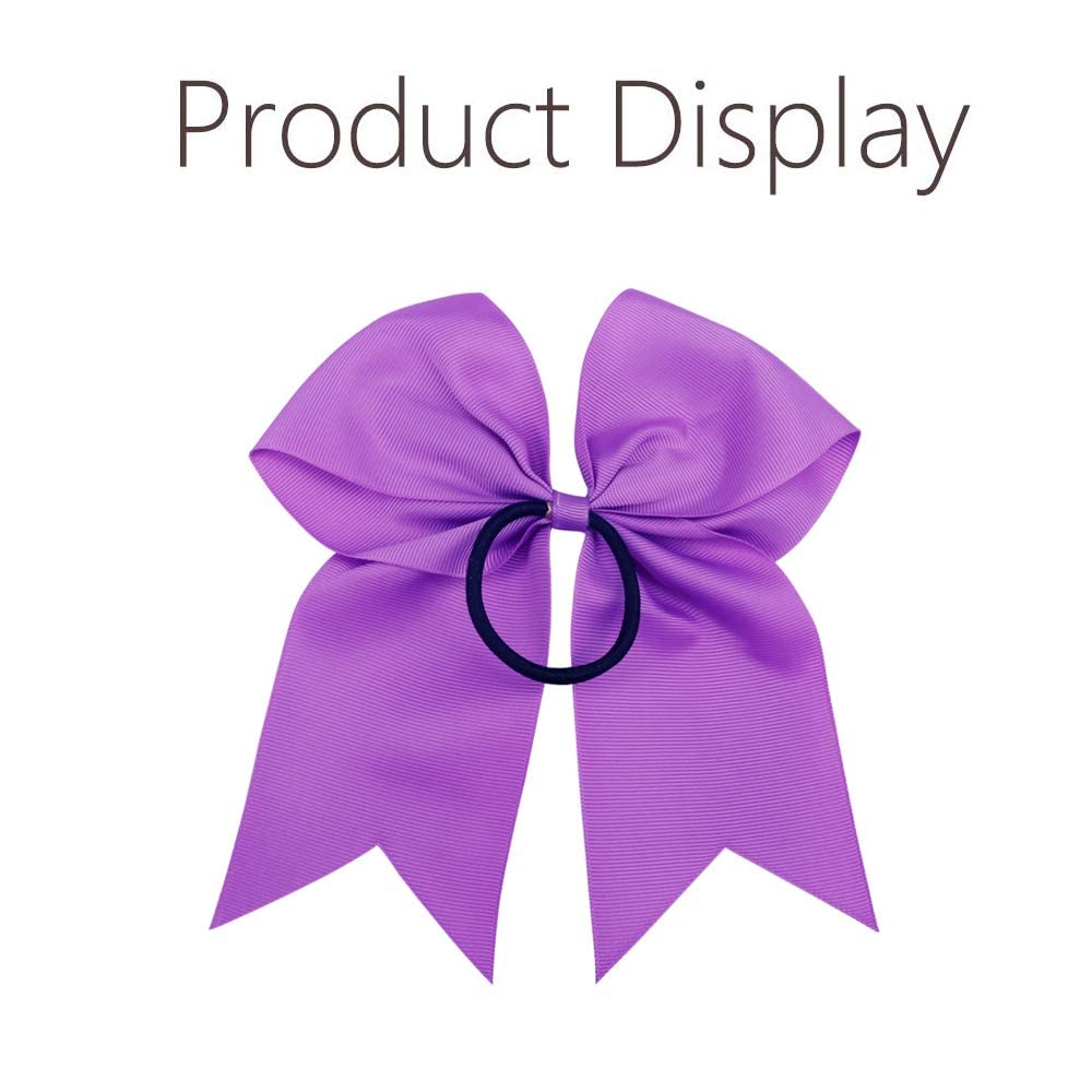 16PCS 8" Large Cheer Hair Bows Ponytail Holder Elastic Band Handmade for Cheerleading Teen Girls College Sports (Purple, 1 Count (Pack of 16))