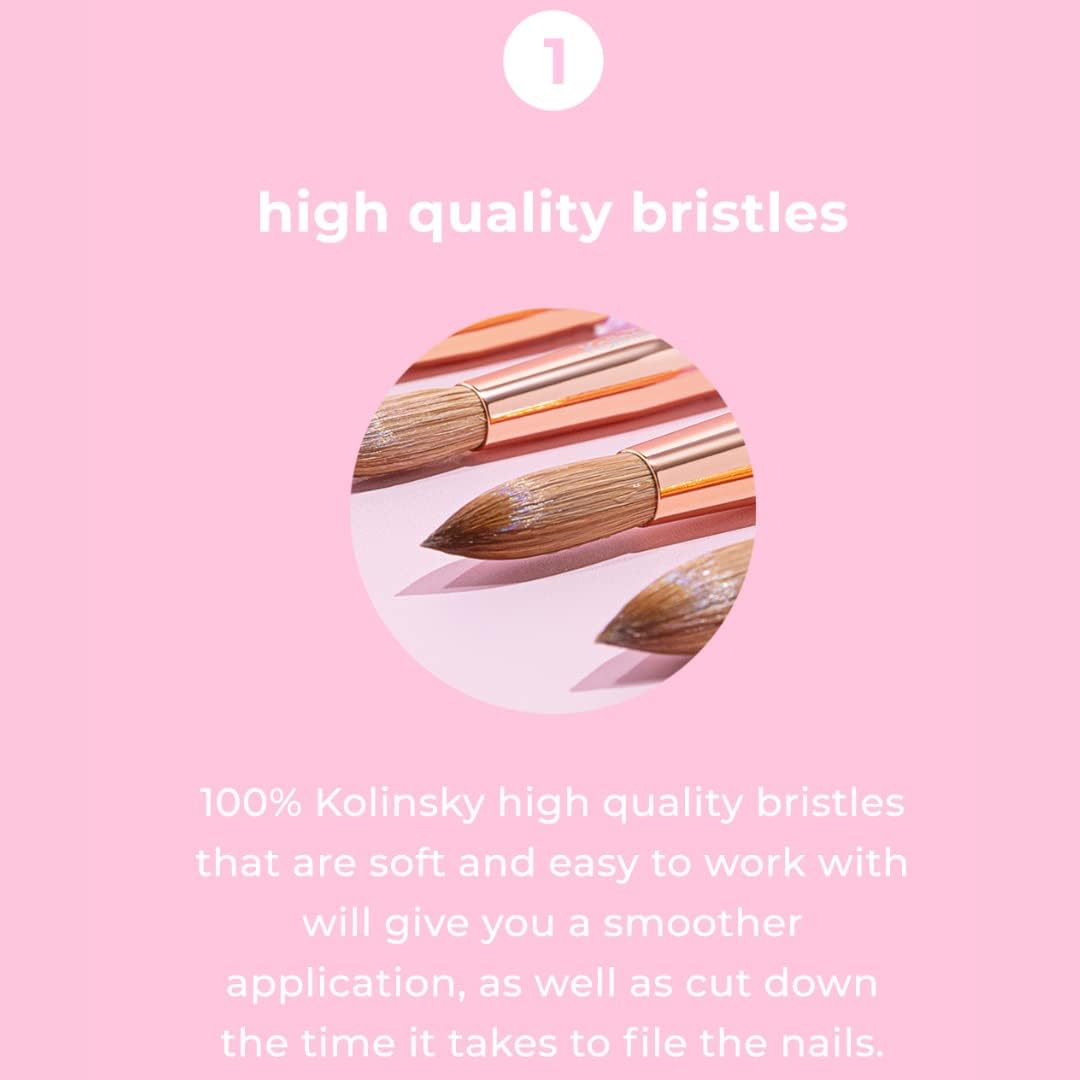 Kiara Sky Kolinsky Acrylic Nail Brush #20 - Pure Kolinsky Sable Hair, Pink Crystal Handle, Acetone Resistant, for Acrylic Application, Extensions & 3D Beauty & Personal Care KIARA SKY