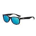 Ray-Ban RB2132 New Wayfarer Sunglasses Unisex 100% Authentic (Matte Black Frame Blue Mirror Lens, 52)