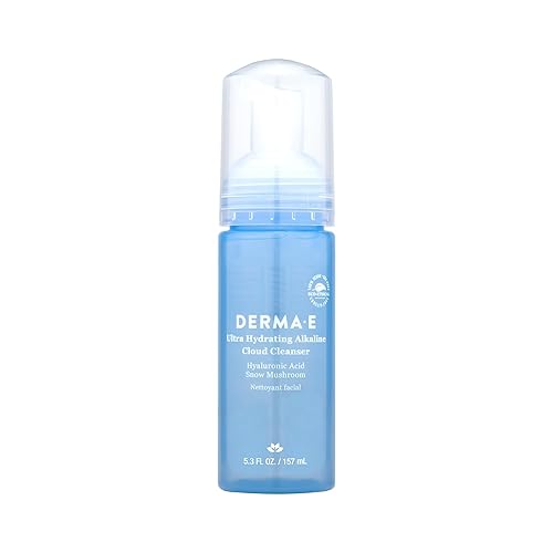 Derma E Ultra Hydrating Alkaline Cloud Cleanser - Gentle Foaming Face Wash with Hyaluronic Acid - Vegan Daily Facial Cleansing, 5.3 Oz