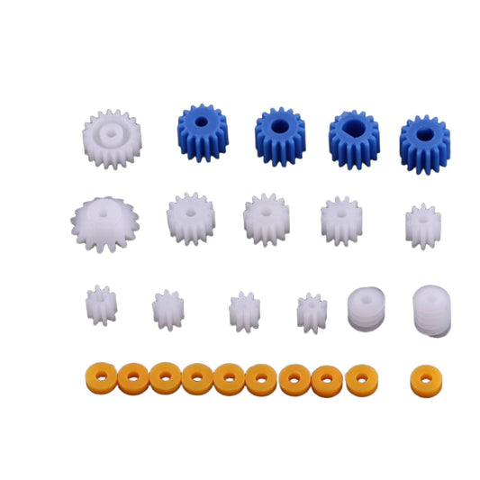 Walfront 26pcs Plastic Spindle Gear Set – Assorted Shaft Gears for DIY Robot, Car & Aircraft Models (2mm–4mm, White/Blue)